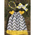 grey chevron yellow polka dot pillow dress girl dress peasant dress with headband and necklace